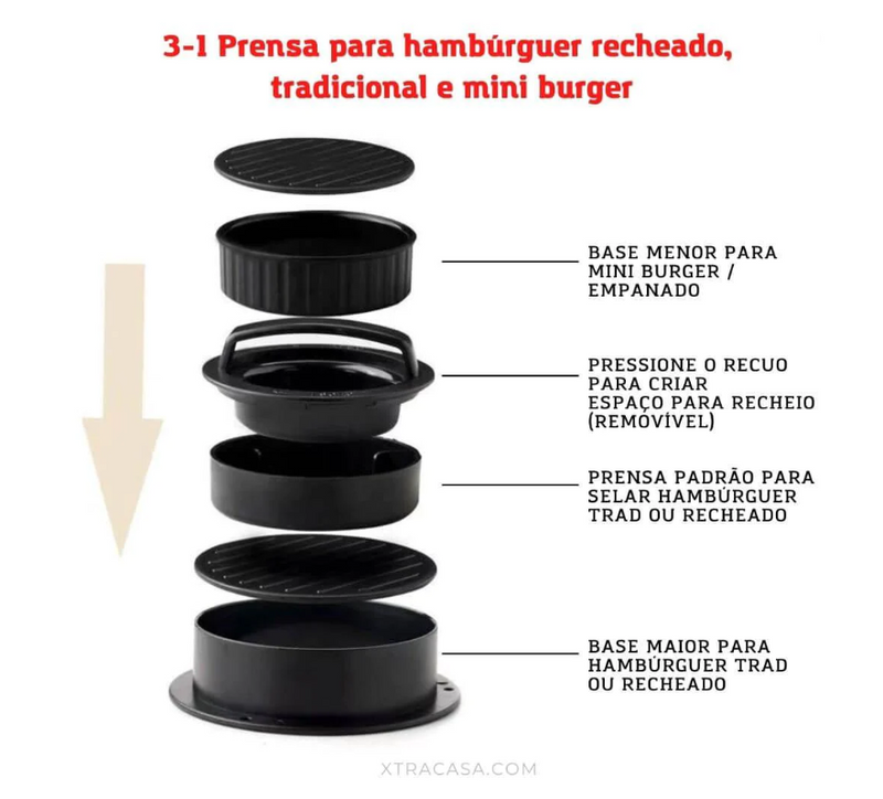 Forma para Moldar Hamburguer recheado 3 em 1