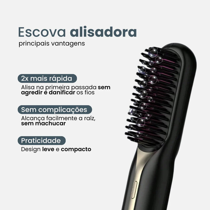 Escova Alisadora Portátil | Liso 2x Mais Rápido com Tecnologia de Proteção