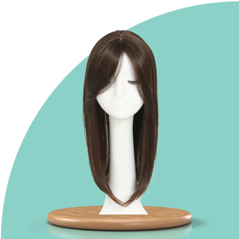 Topo de Cabelo com Franja Castanho Médio