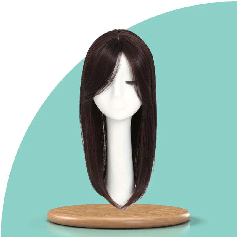 Topo de Cabelo com Franja Castanho Escuro